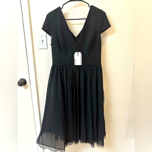 Dress the population black chiffon fit and flare midi. Women's size large. NWT - Picture 2 of 5